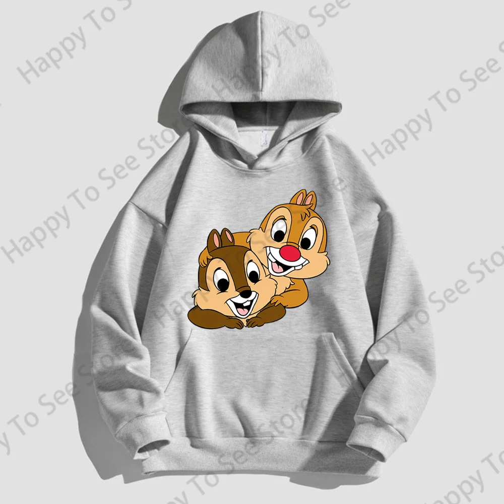 Disney Chipmunk Women\'s Cotton Hoodies Spring And Autumn Cute Tops Loose Lazy Style Cartoon Fun Style Pullover Chip And Dale