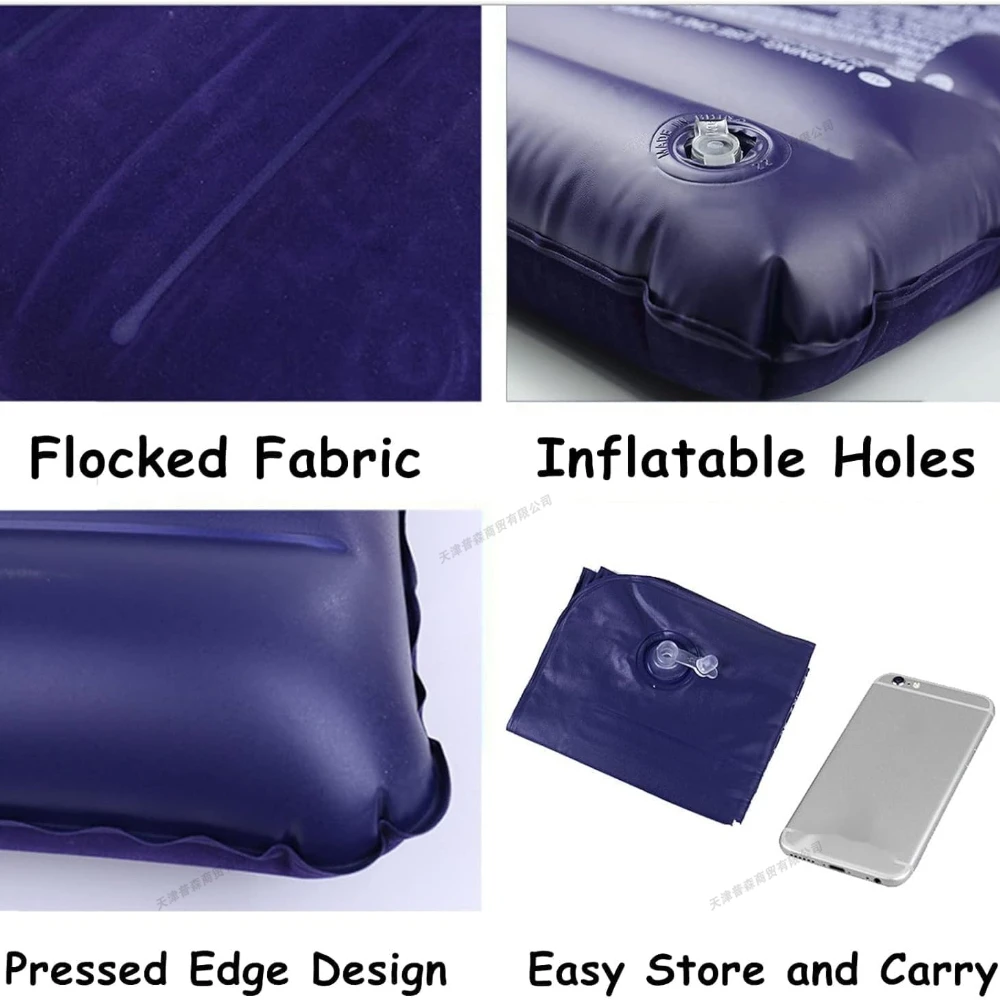 47x30cm Inflatable Pillow Cushion Floor Cushion Cute Camping Neck Cushions Lightweight Soft Flocked Travel Blow Up Pillows