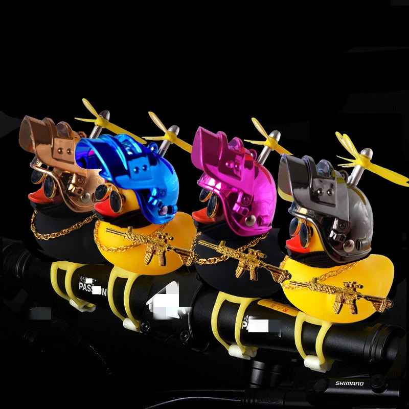 Car Cute Little Yellow Duck With Helmet Propeller Wind-breaking Wave-breaking With Toy Gun Duck Bike Motorcycle Auto Accessories