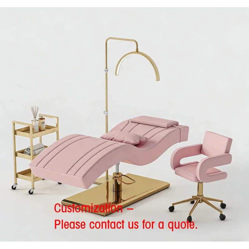 custom.High Quality Salon Furniture Black Gold Cosmetic Salon Bed Set Luxury Modern Height Adjustable Eye Lash Bed with Chair