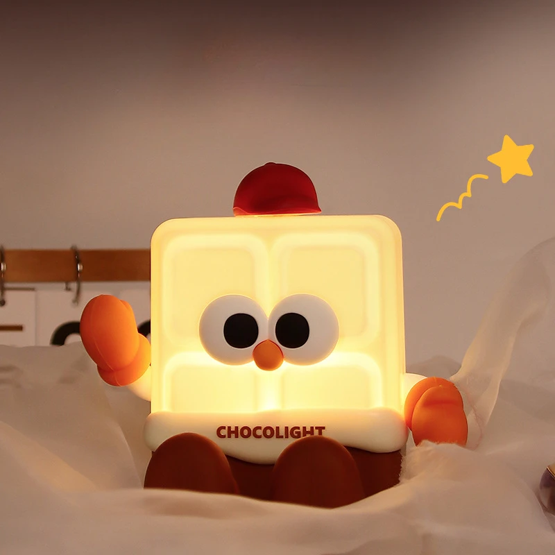 New Creative Chocolate Nightlight Bedroom Ornament Bedhead Sleep Cute Sensor Patting Silicone Eye Protection Lamp