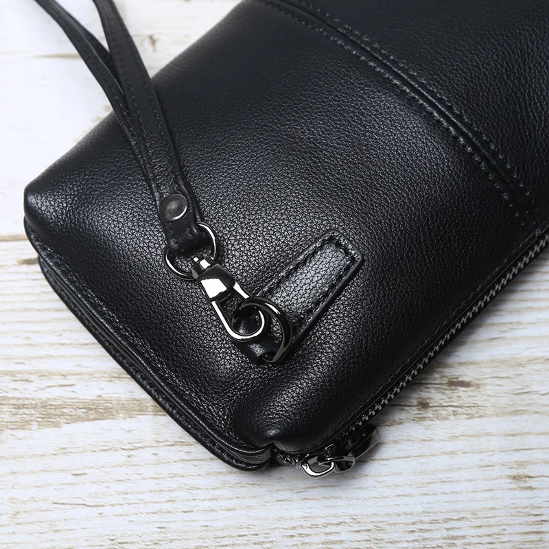 Long Men\'s Leather Handbag Soft Leather Handcrafted Zippered Wallet Casual Retro Top Layer Cowhide Mobile Phone Wallet