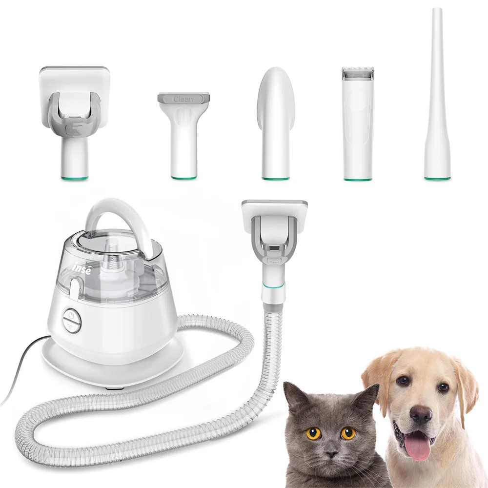 INSE-Kit de toilettage professionnel P20 pour animaux de compagnie, aspiration sous vide, 99% poils d'animaux, tondeuses avec 5 outils de toilettage pour chiens et chats