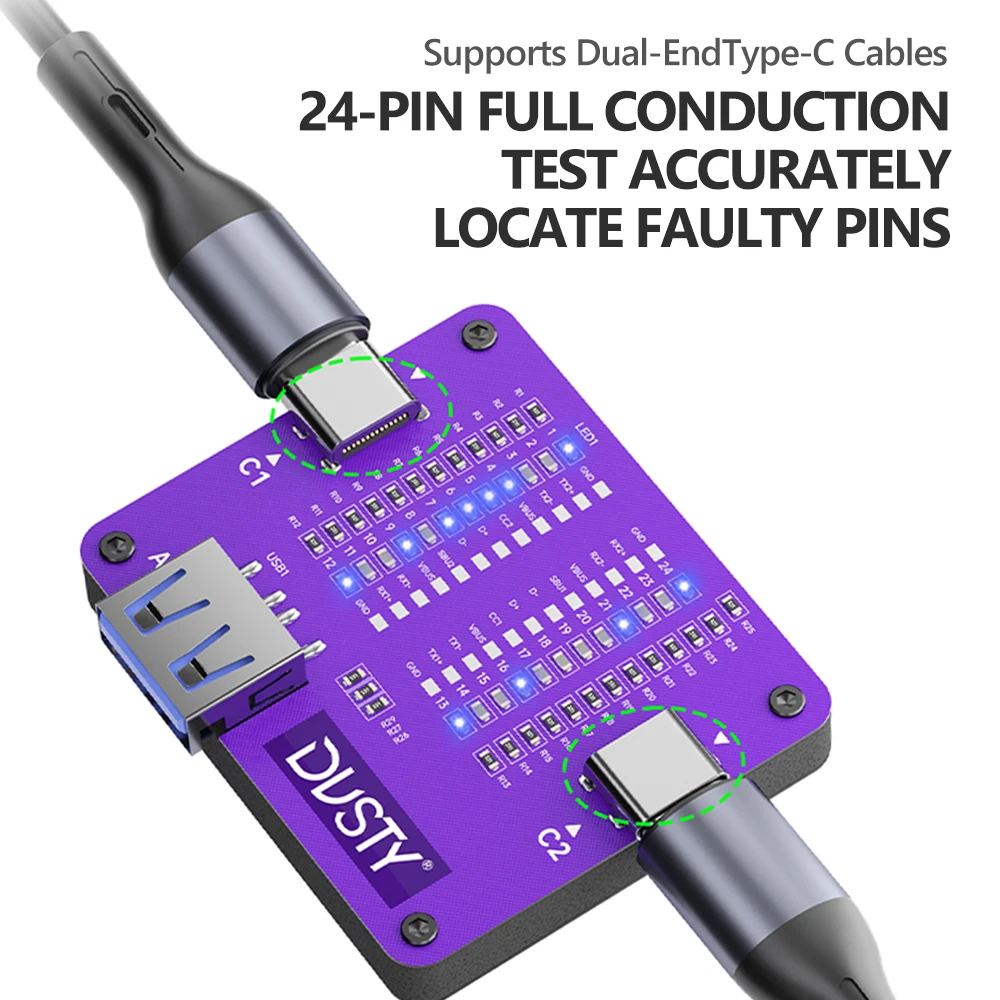 DUSTY TC-24 Type-C Cable Tester Supports Type-C/USB Interfaces for Apple Android Devices Type-C/USB Interface Cable Testing Tool