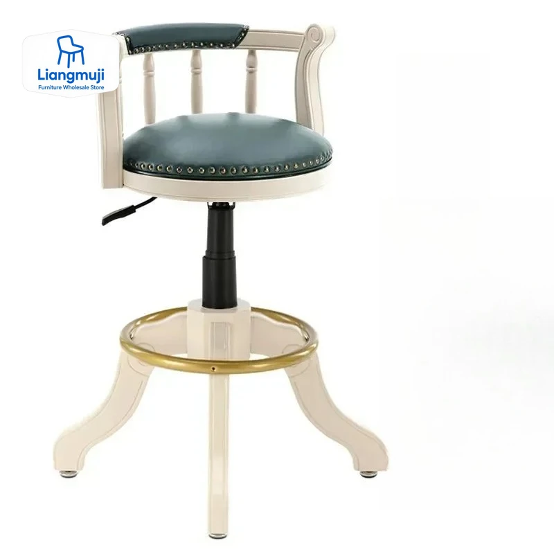 

Вращающийся барный стул в стиле ретро из натуральной кожи в американском стиле, стульчик с барным подъемником, бытовой стул со спинкой из цельного дерева в европейском стиле