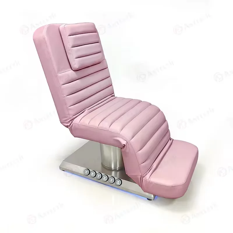 Pink Electric Massage Table Spa Table Salon Furniture 3 Motors Foot Control Electric Medical Bed Silver Base Esthetician Bed