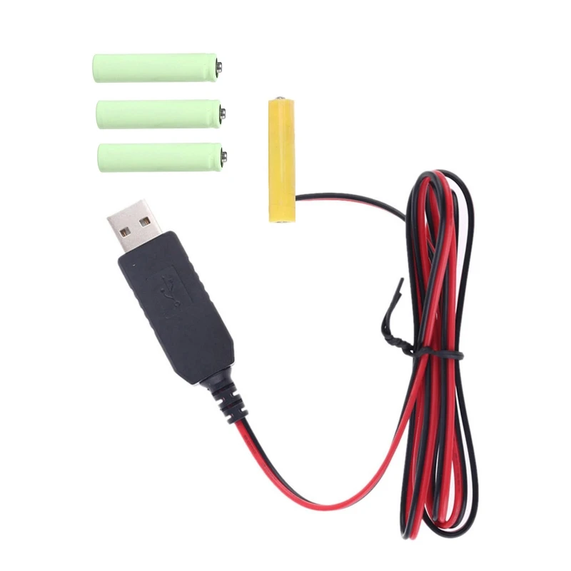 USB 5V2A to 6V AAA Battery Eliminators Cable Power Adapter Cord Replace 4pcs 1.5V AAA LR03 Batteries for Electronic Toy