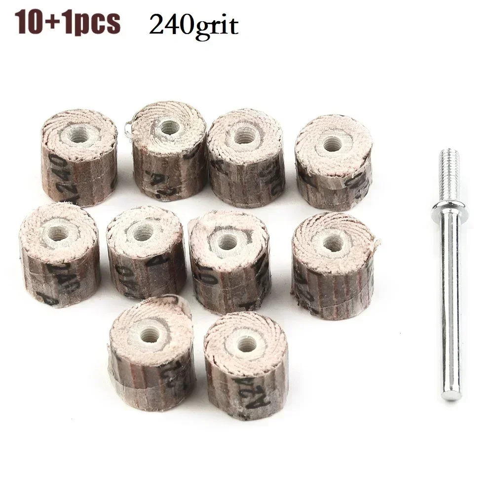 10PCS Disco Ruota Lamellare + 1 Mandrino Rettifica Levigatura Trapano Abrasivo Carta Vetrata Strumento 80-600 Grana Lucidatura Strumenti di