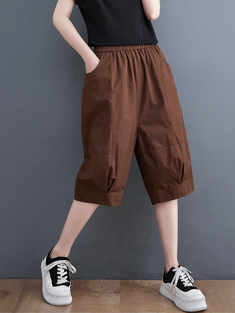 High Waist Workwear Five-Point Pants Women Summer Loose plus Size Slimming Casual Straight Leg Seven-Point Wide Leg Mid-Pants