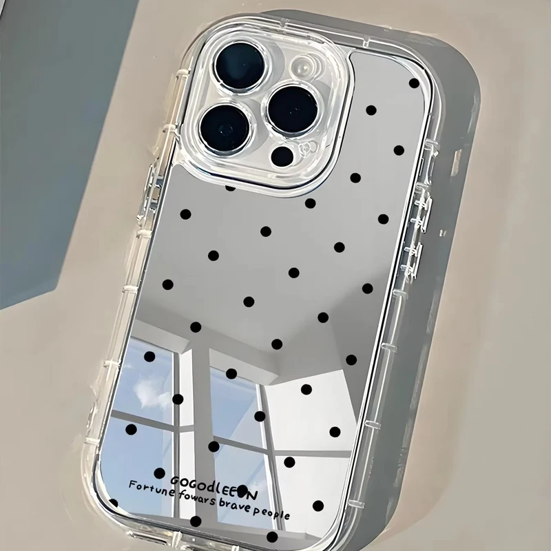 Korean Ins Black Polka Dots Soap Makeup Mirror Phone Case For iPhone 17AIR 16 15 14 13 12 11 Pro MAX XR XSMAX 7 8 Plus Y2K Cover - view 4