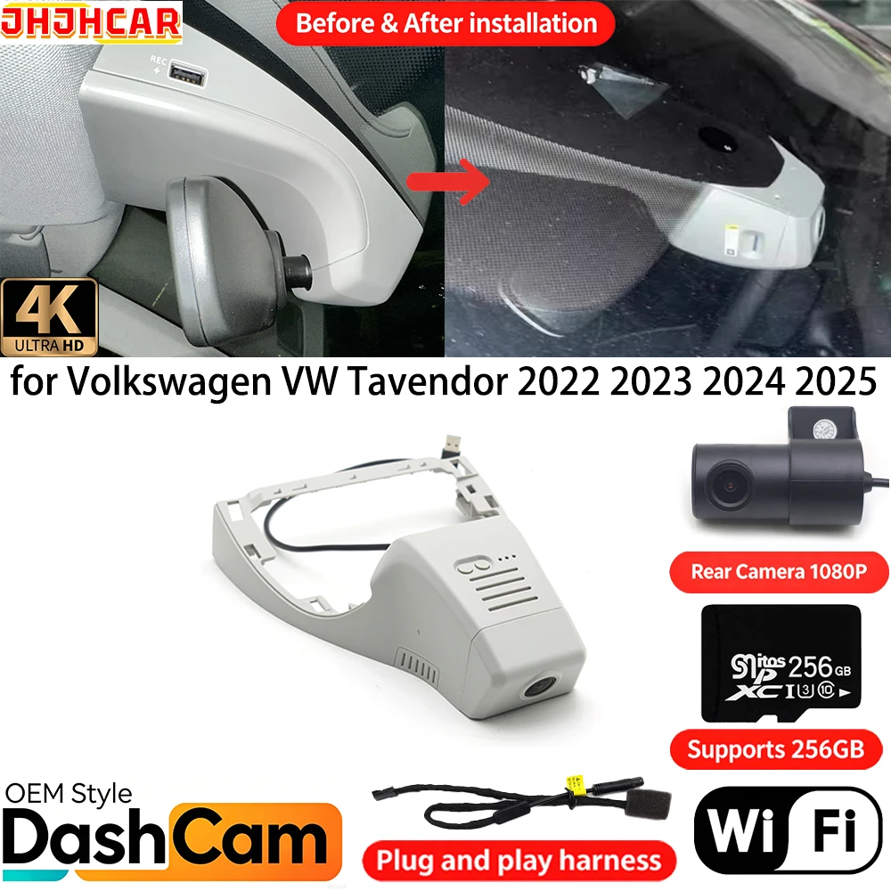 JHJHCAR for Volkswagen VW Tavendor 2022 2023 2024 2025 Wifi OEM DVR 4K Dash Cam Front Rear Camera Night Vision Video Recorder