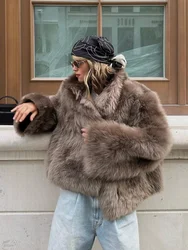 Fluffy Faux Fur Thicken Overcoat Women Winter Clothing 2024 Long Sleeve Casual Warm Coat Female Fashion Streetwear Outerwears