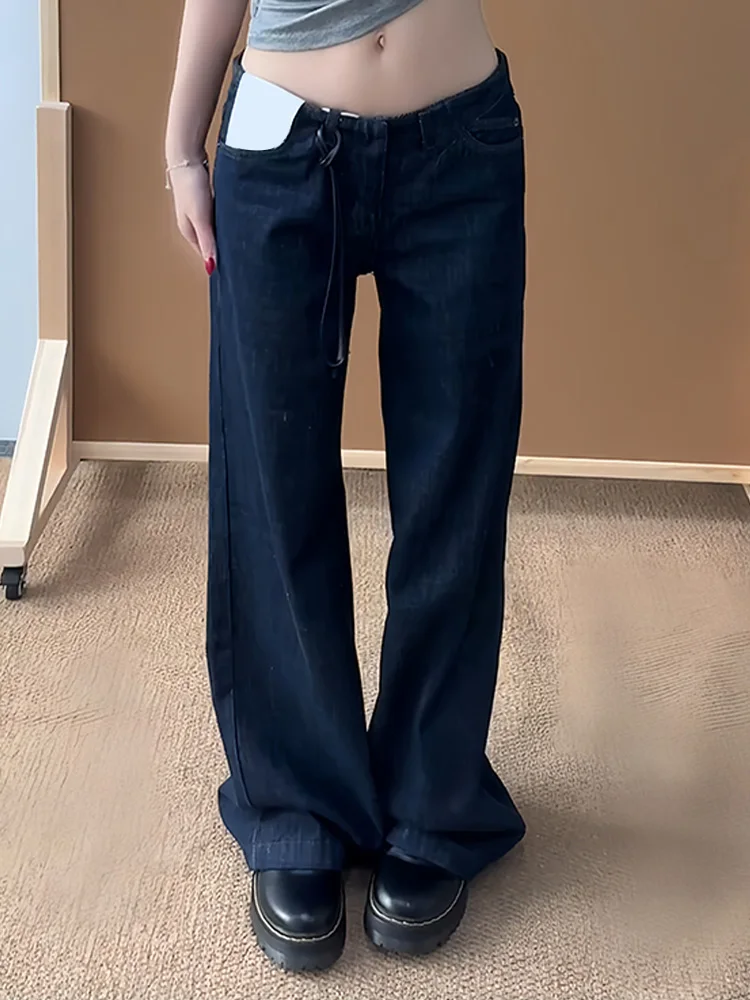 

Женские летние джинсы с низкой посадкой, свободные, прямые, синие, в стиле Y2K, винтажные, из денима, в пол