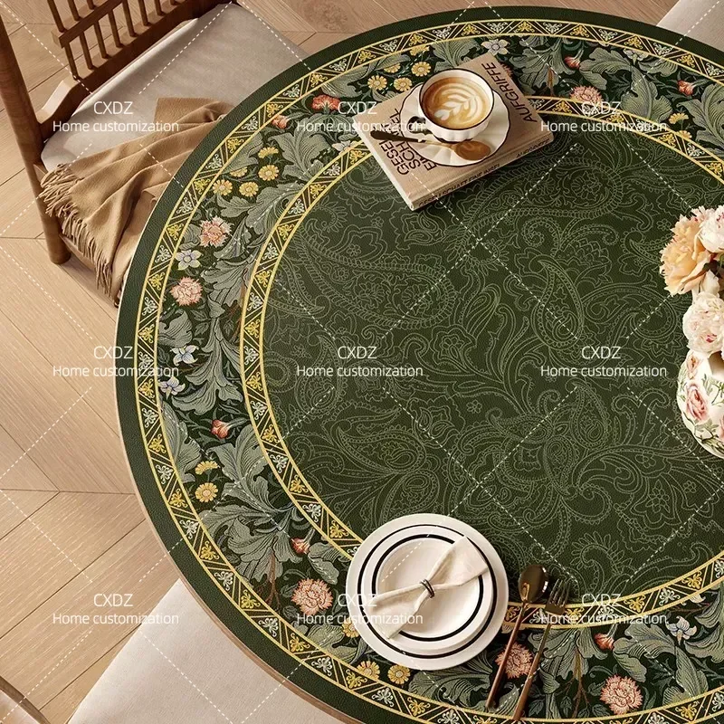 German American retro round table pad waterproof and oil-proof leather pad desktop protective pad European style can be