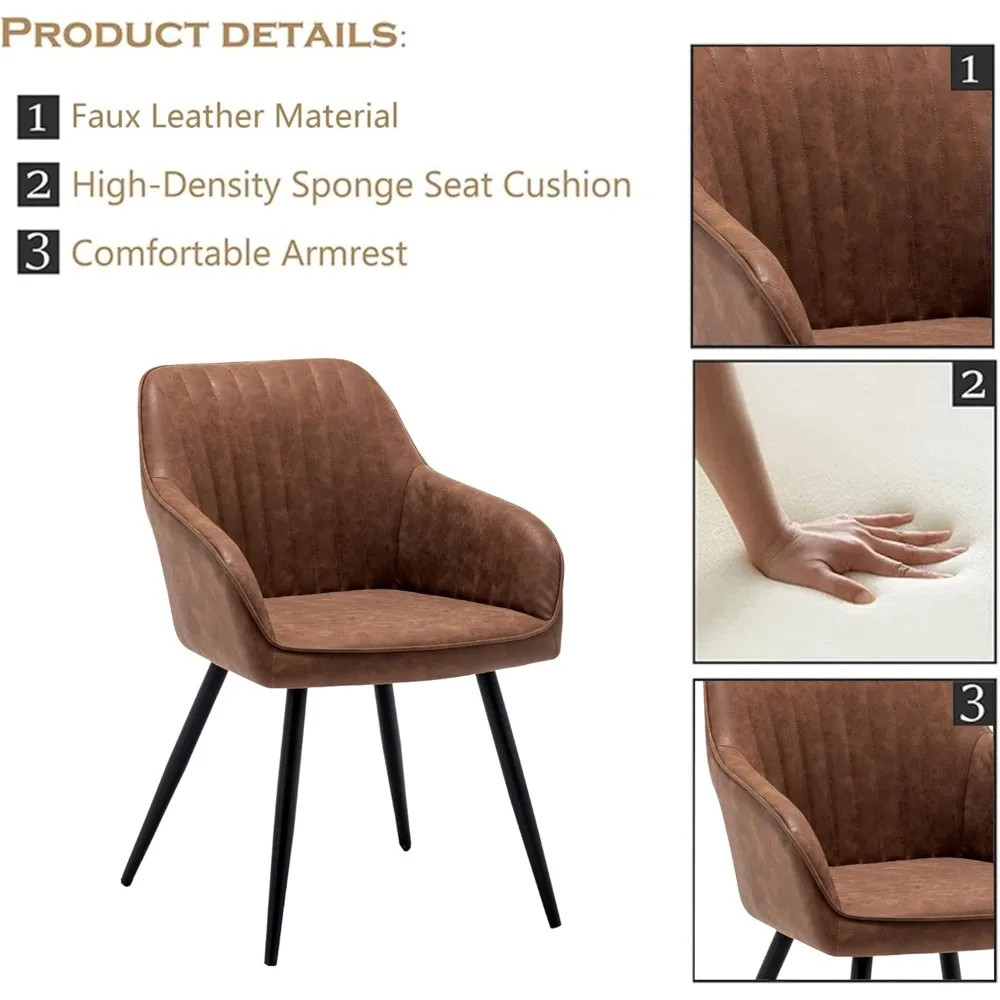 كراسي بذراعين من الجلد الصناعي لترفيه غرفة المعيشة/كرسي منجد بأرجل معدنية مجموعة من 2 لمكتب المطبخ المنزلي