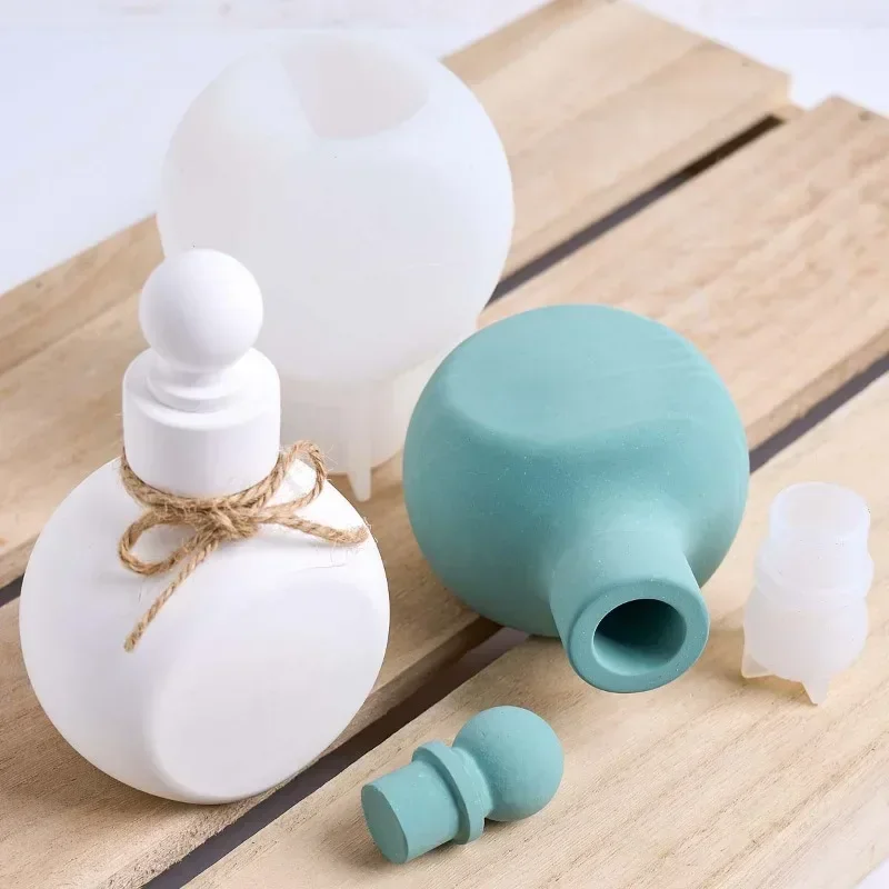 Tilt Design Drifting Bottle Vase Silicone Mold With Lid DIY Mould for Resin Plaster Vase Home Table Decoration Ornament