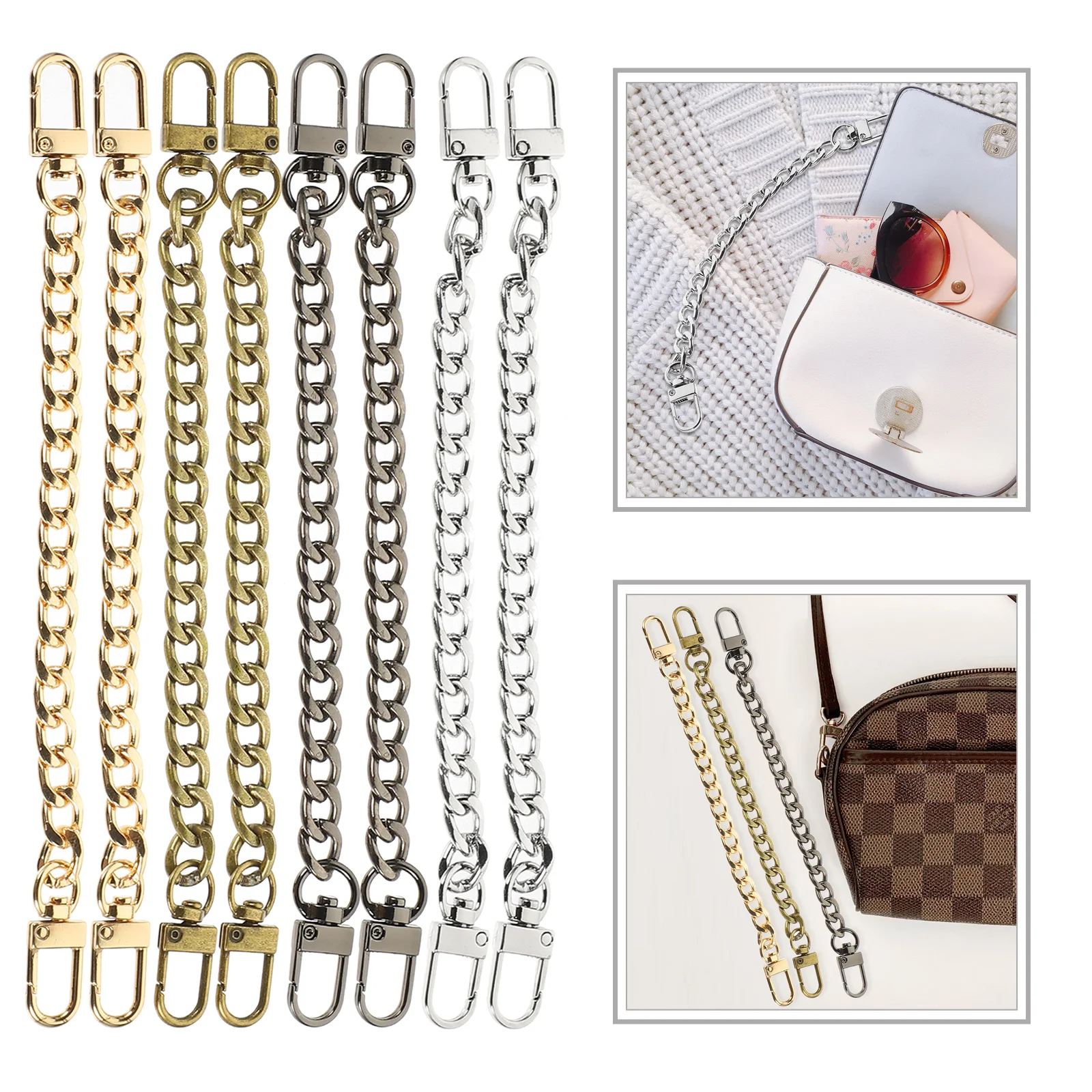 

8Pcs Handbag Buckle Chain Metal Flat Strap for DIY Bag Repair Replacement Purse Decor Accessory Purse Chain Strap
