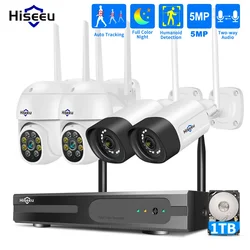 Hiseeu 무선 와이파이 카메라 시스템, 야외 모션 추적, 오디오 비디오 녹음기 CCTV 카메라, 10CH NVR 비디오 감시 키트, 5MP