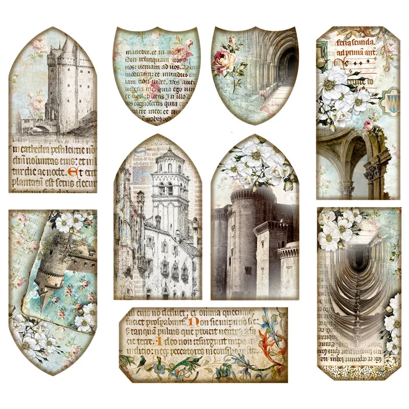 1 confezione di adesivi per monumento medievale vintage retrò, album di scrapbooking artigianale fai da te, adesivi decorativi per diario spazzatura