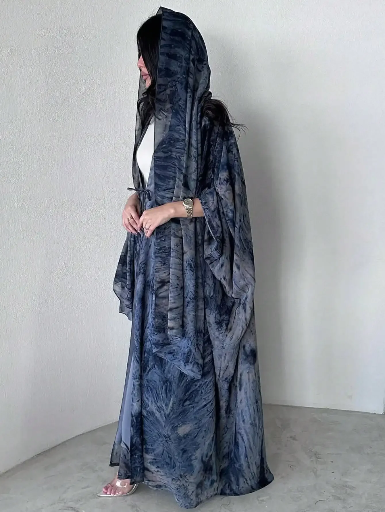 Mulheres tie dye solto abaya manga cheia frente aberta abayas turquia kaftan médio oriente árabe maxi vestidos jilbabs sem hijab