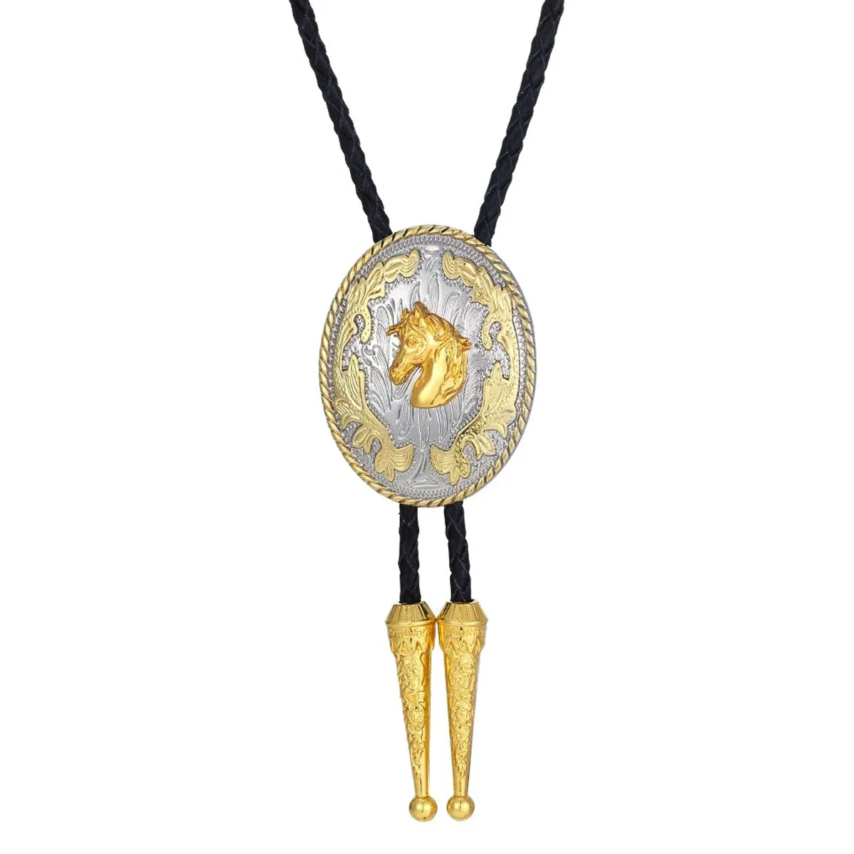 

Sue Che Retro Bolo Tie for Men Golden Horse Eagle Head Design Western Style Adjustable Strap Buckle Closure