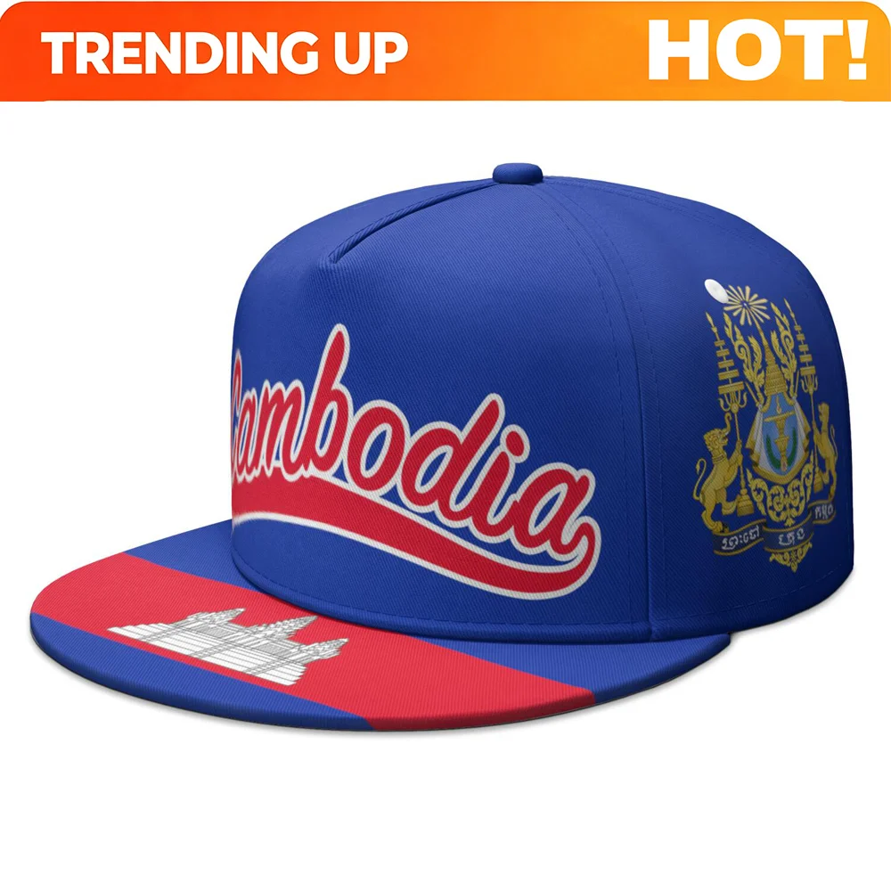 Custom Cambodia Flat Brimmed Cap Free Custom Name Number Logo Hip-hop Hat Nation Flag Kh Khmer Cambodian Kingdom Photo Headgear