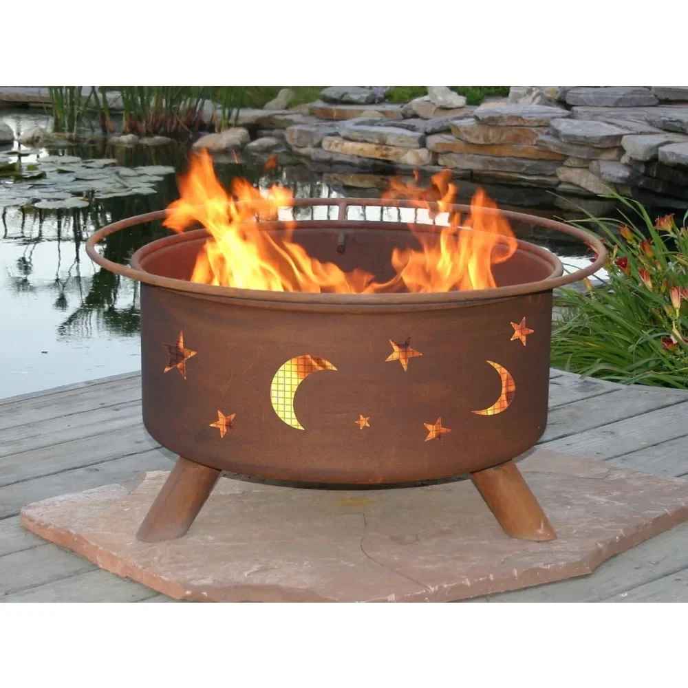 Fire Pit 30 in. Outdoor Wood-Burning Fire Pit, Patio Jack-o-Lantern Motif Round Steel Firepit Large Fire Pits