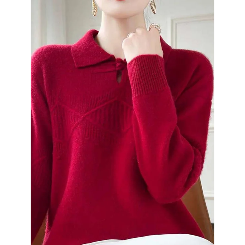 Pair Button Chinese Style Pure Color Fashionable Sweater Long Sleeve Fashionable Design Loose Sweater Comfortable Casual