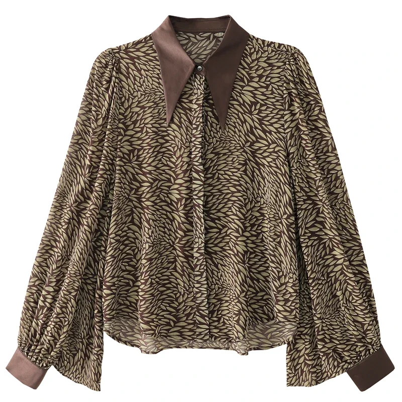 Chiffon Leopard Women\'s Shirt FASHION Print Vintage Blouses Polo-Neck Ladies Clothing Loose Full Spring/Summer Tops