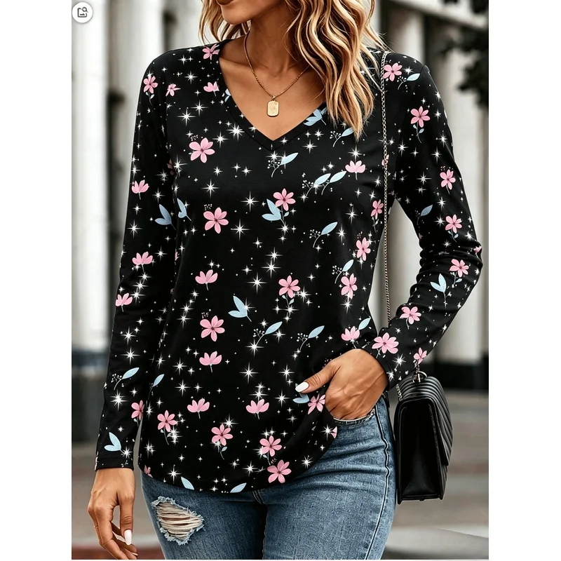 Casual Fashion Women's Long Sleeve T Shirt Simple Stylish Elegant Abstract Painting Tie Dye Gradient Color Block Patchwork All