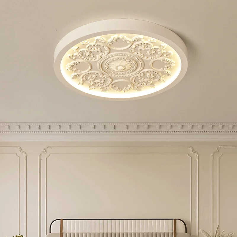 Vintage French Cream Carved Artistic Ceiling Light - Decor Lamp for Bedroom, Living Room & Study Home Wholesale