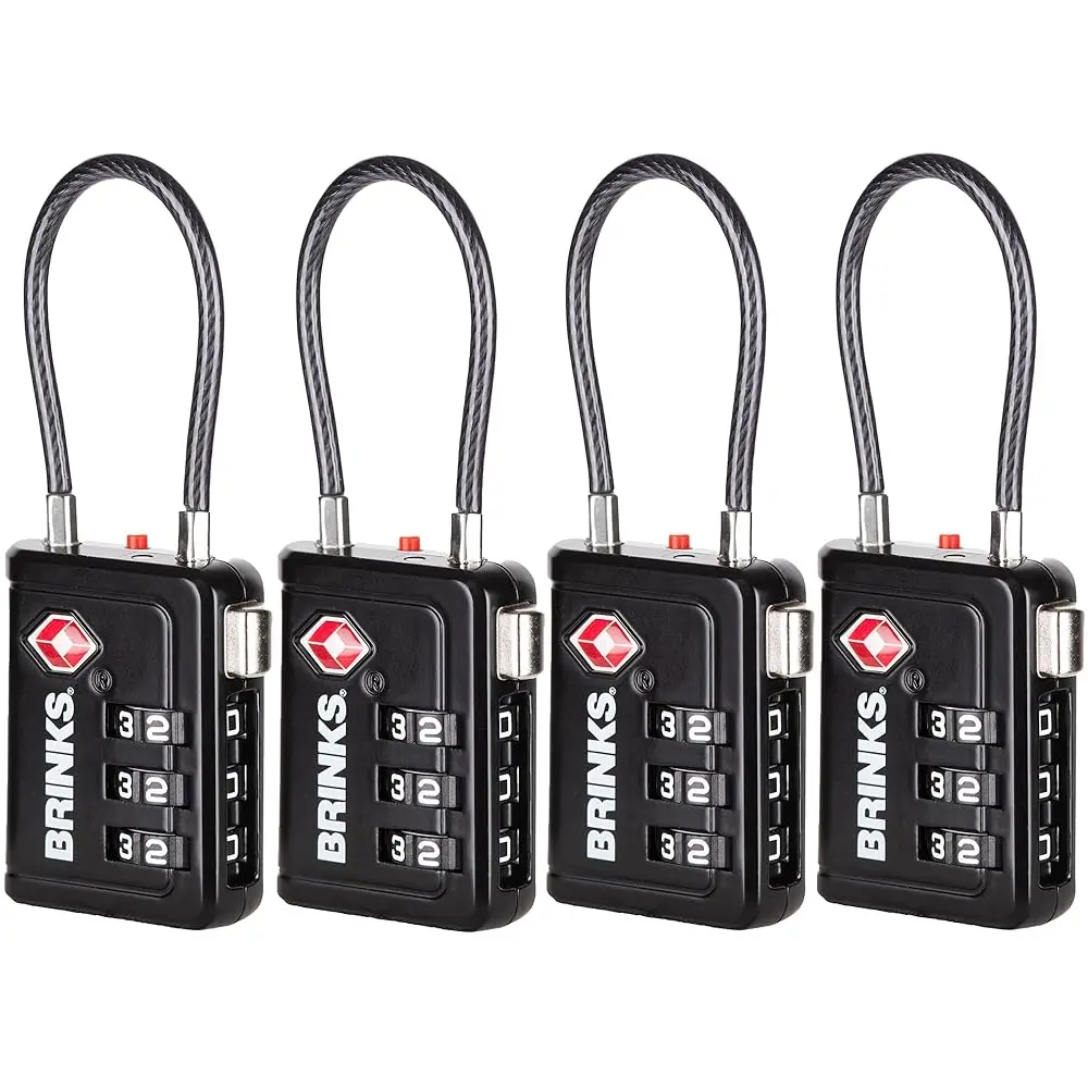 

Brinks TSA Accepted Indicator Luggage Lock, Black - Resettable 3-Dial Combination, 1.5 inch Long Cable Shackle, New More Secu