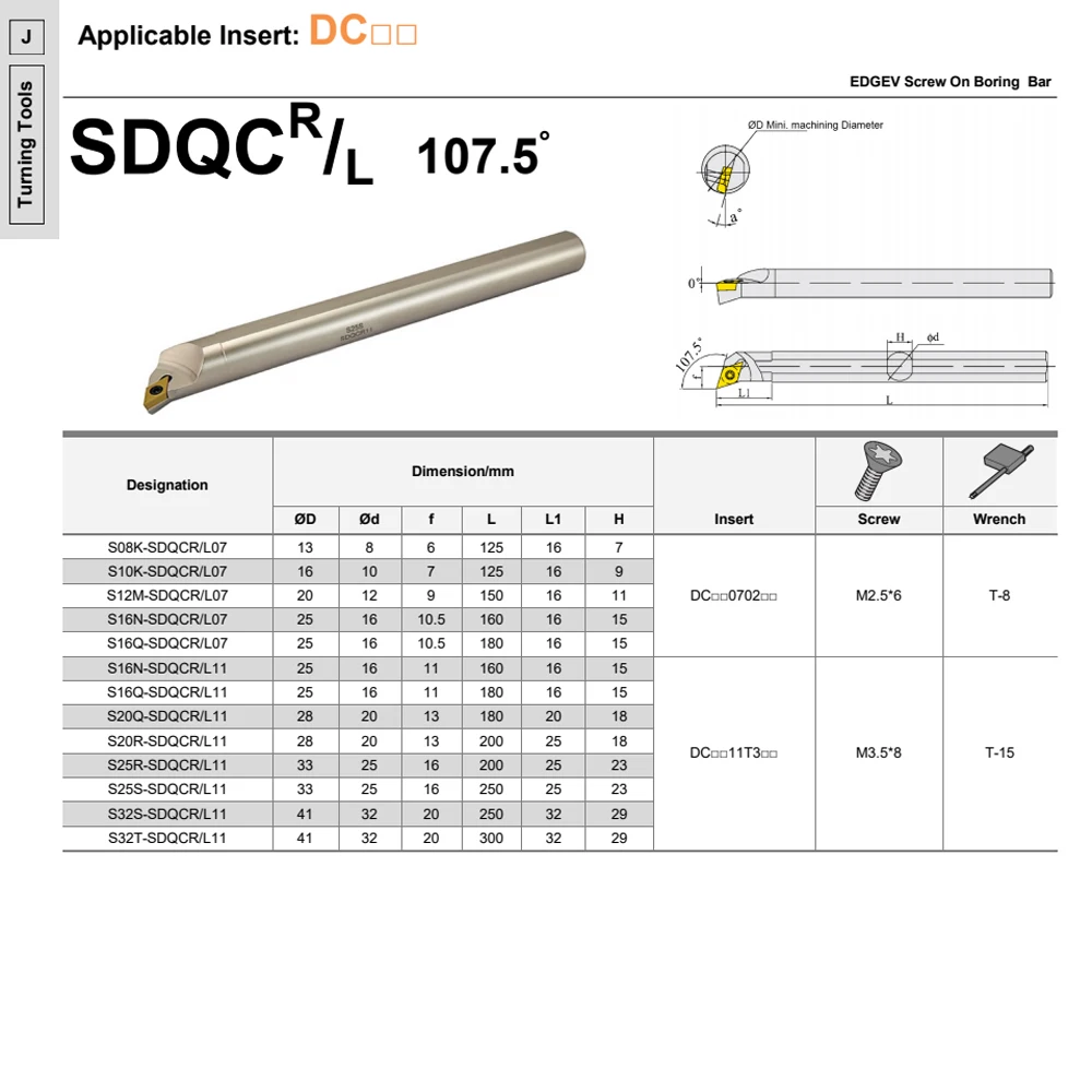 S08K S10K S12M S16Q SDQCR07 SDQCR11 Portautensili per tornitura interna SDQCR Diametro interno Barra di alesatura SDQCL DCMT Taglierina per tornio in metallo