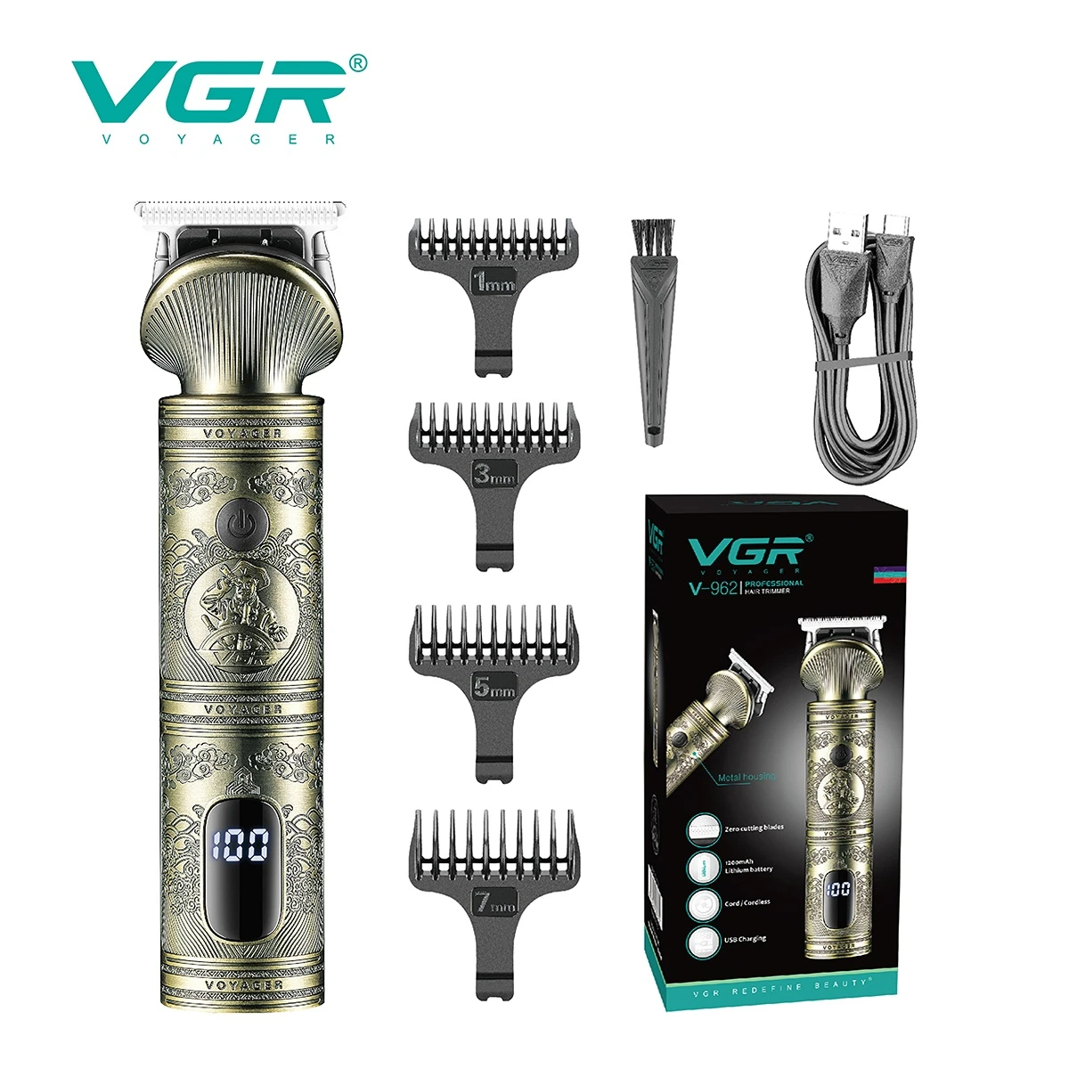 Vgr-プロの男性用バリカン,コードレス電気バリカン,充電式,金属,V-962