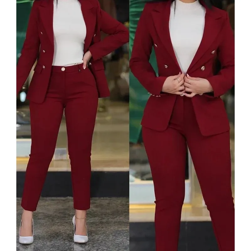 

Новый женский костюм-двойка 2026: элегантный пиджак и брюки, однотонный, модный, универсальный повседневный комплект, летняя одежда в стиле Y2K