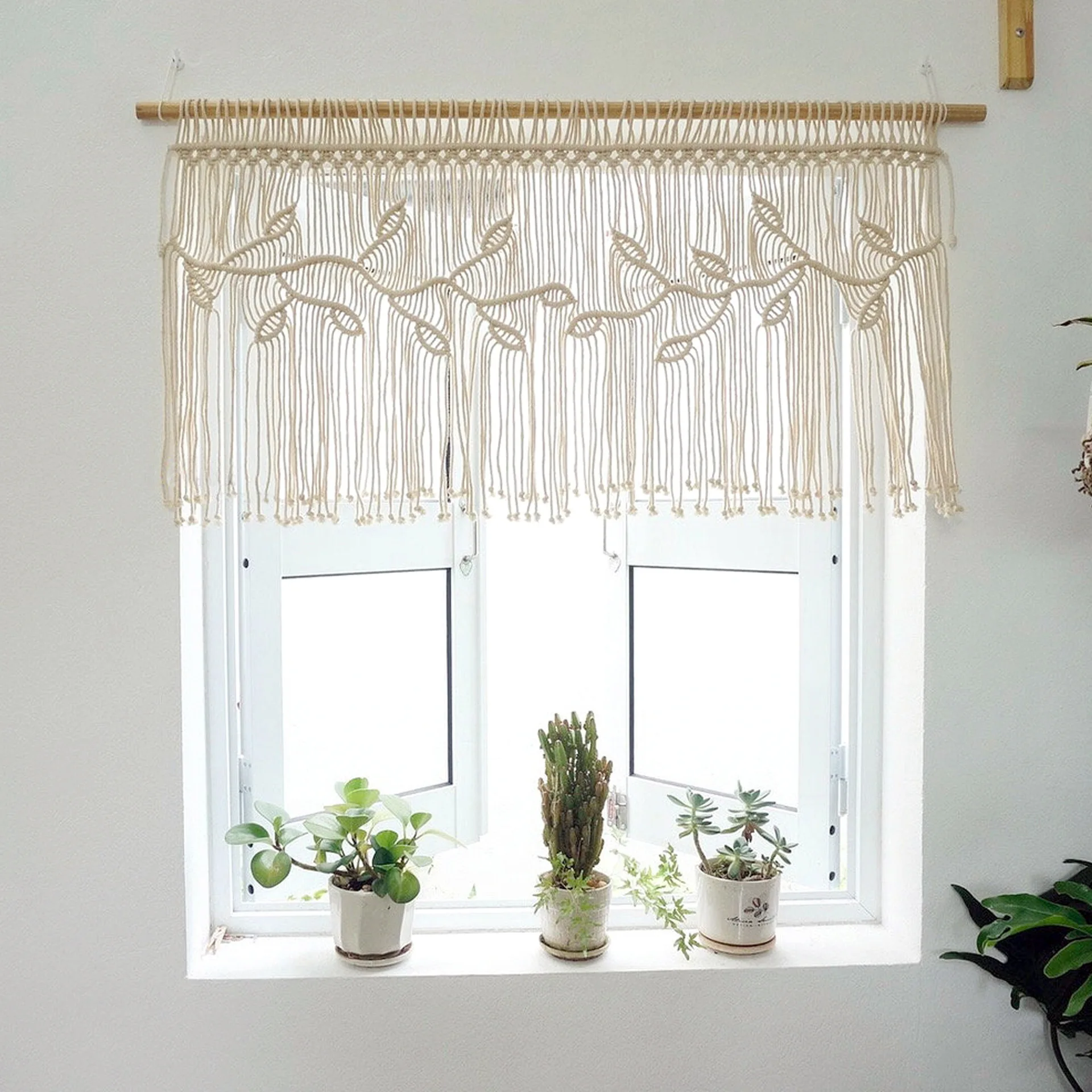 

Bohemian Woven Cotton Macrame Short Curtains for Kitchen Tapestry Tassel Valance Tier Handmade Boho Doorway Hanging Curtains