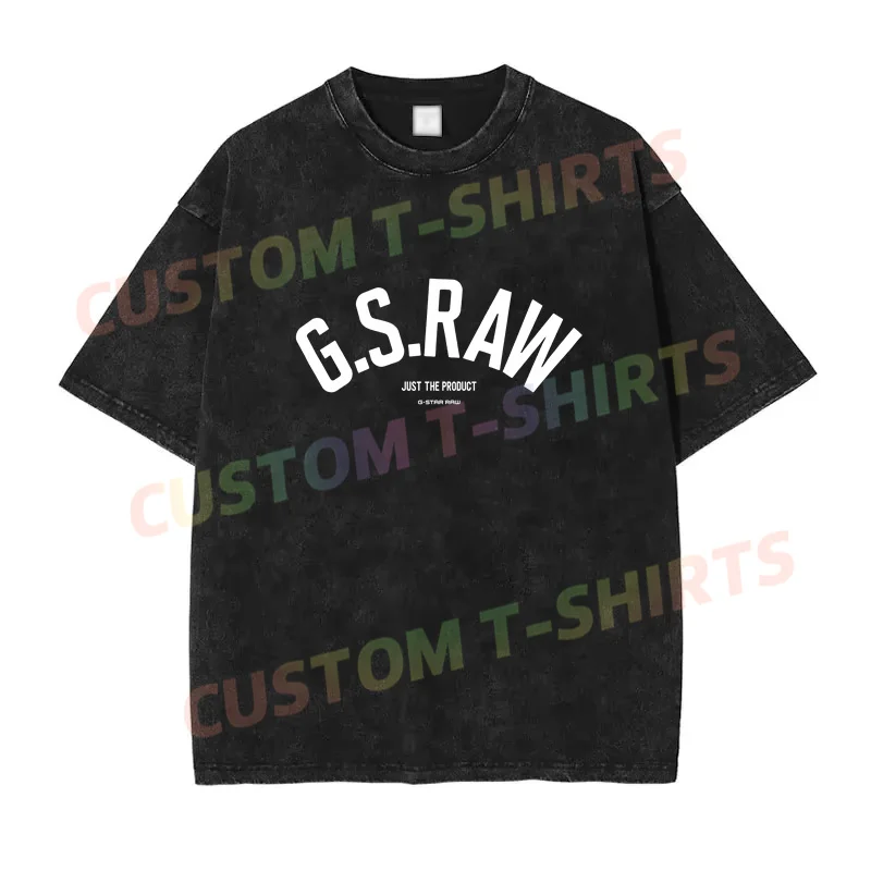 2024 Summer Vintage Cotton Washed G Star Raw Logo T-Shirt Loose T Shirts Men Y2K Hip Hop Top Tee