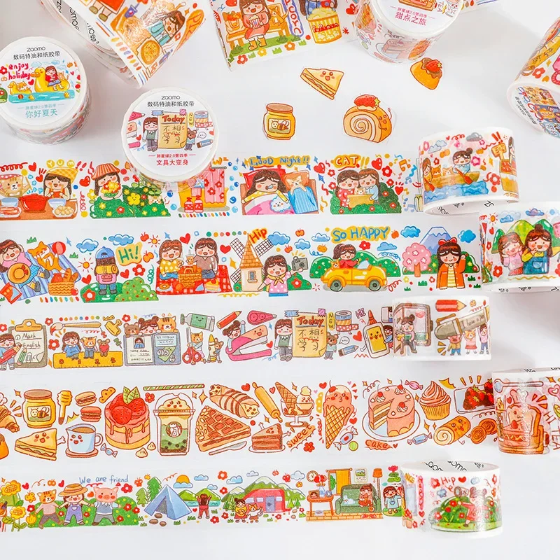 1pcs Special Oil Masking Washi Tape Kawaii Fat Planet Figure Food Hand Account DIY Decoration Japanese Scrapbooking Stickers