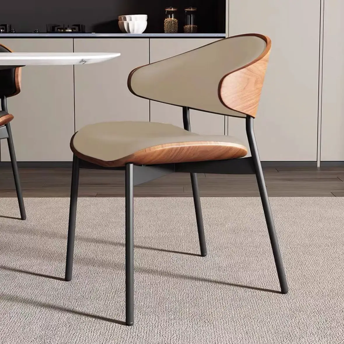

Dining chair leather soft bag curved wood cafe