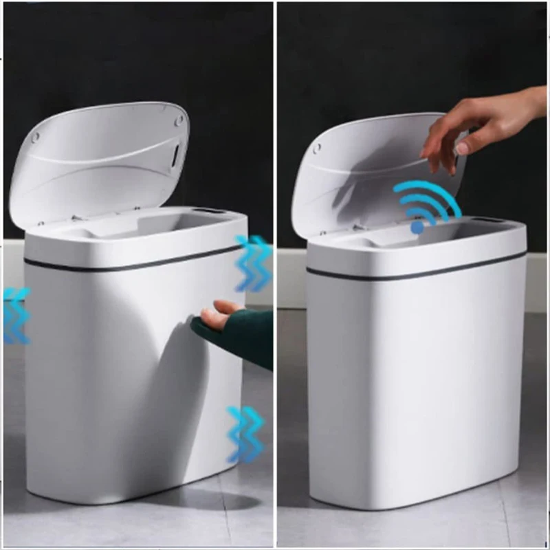 Bathroom Trash Cans Lids Touchless Garbage Can Motion Sensor Waste Bin 14 Litre 3.7 Gallon Automatic Wastebasket for Kitchen