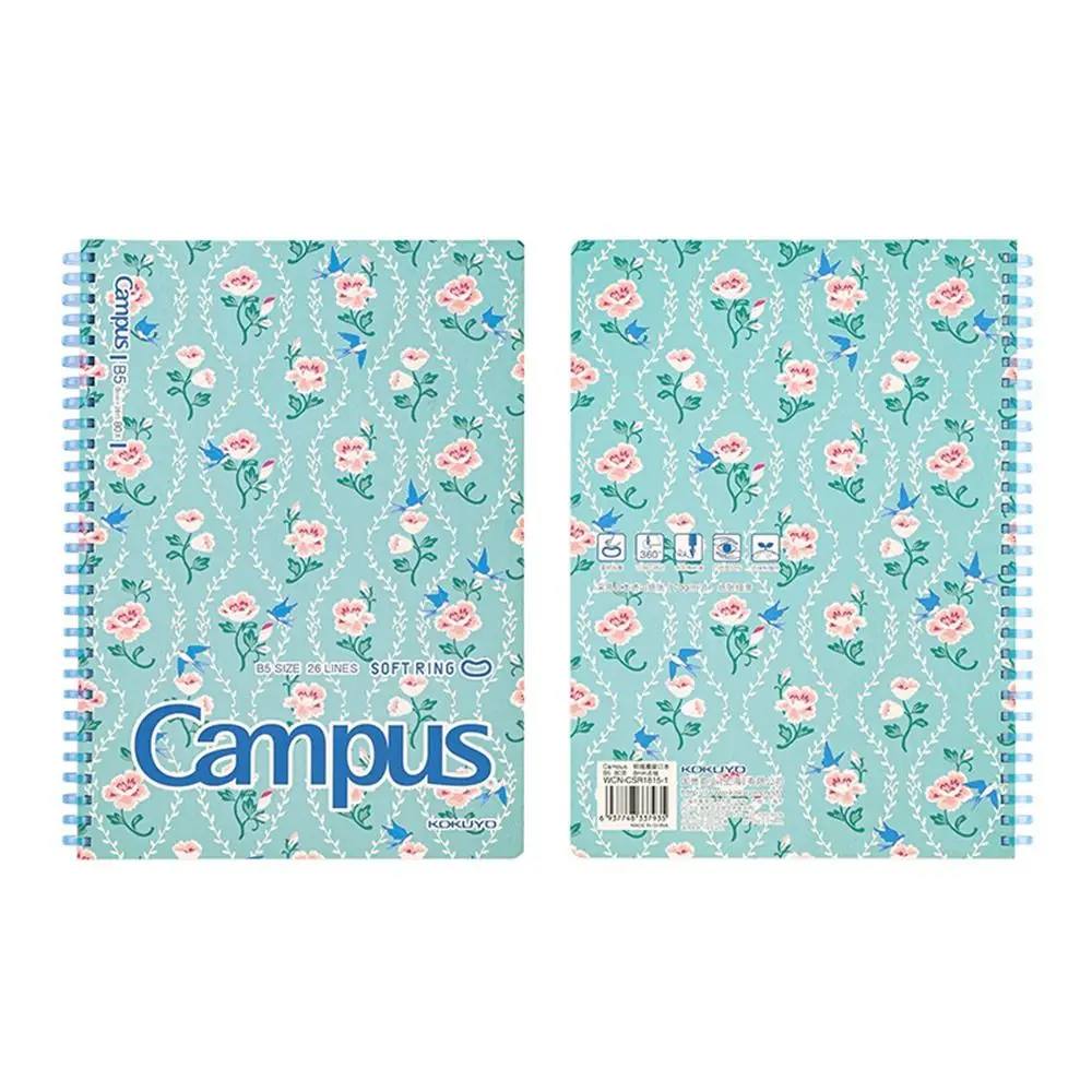 A5/B5 Soft Coil Notebooks 160 Pages Thick Paper Student Class Notebooks Multifunction Floral Print 180° Lay-Flat Notepad Student