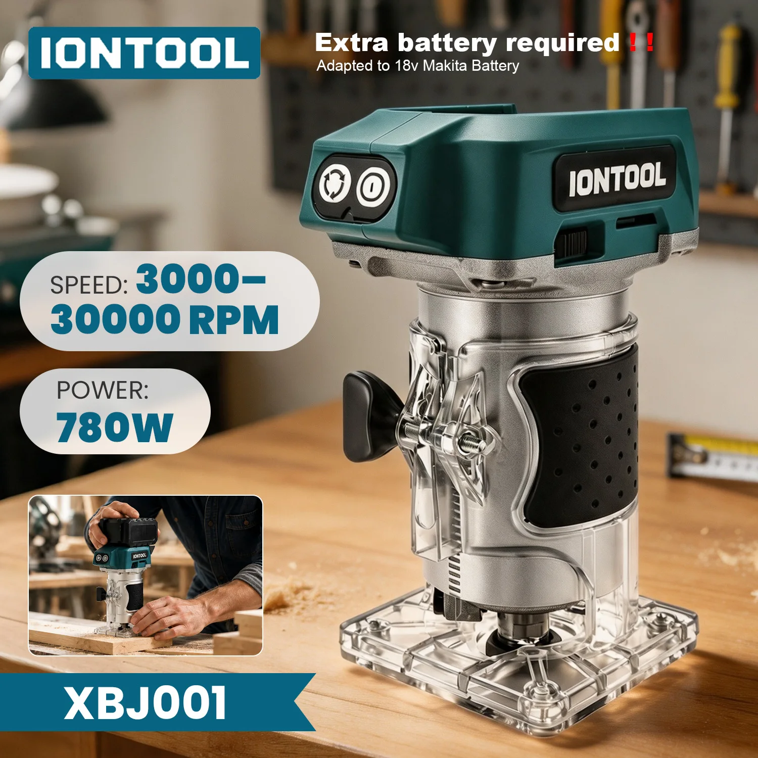 IONTOOL 780W 30000RPM Brushless Trimmer Router for Wood Edge Profiling Slotting and DIY Woodworking Projects