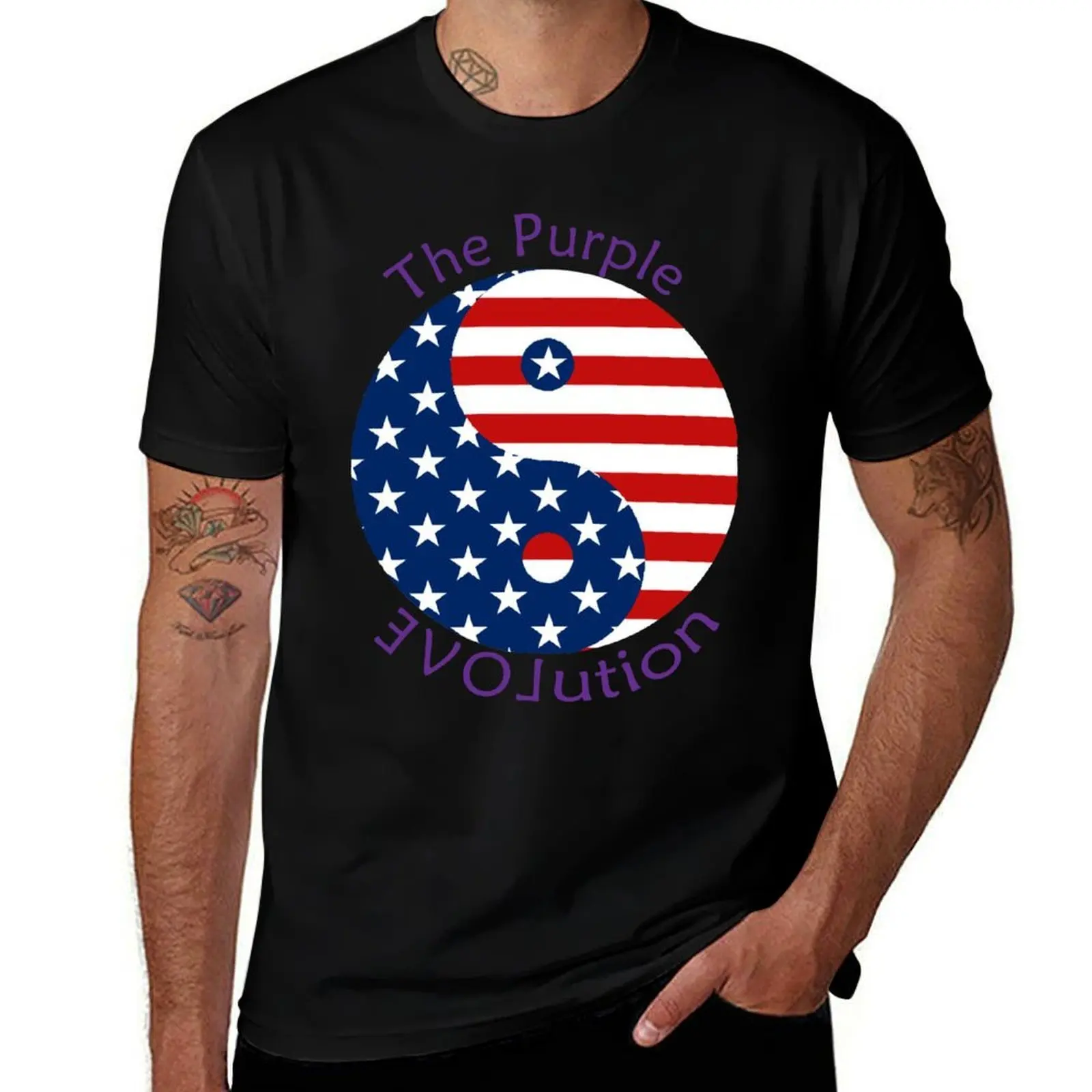 American Flag Yin Yang Purple Text The Purple Evolution T-Shirt Plus Size Loose Short Sleeve Top