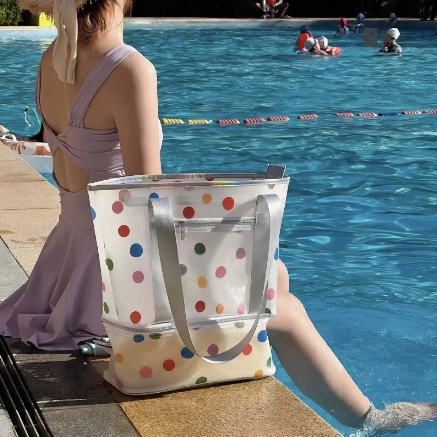 Waterproof Swimming Bag Portable Large Capacity Beach Sand Separation Swimwear Storage Bag Beach Accessory Dots Pattern