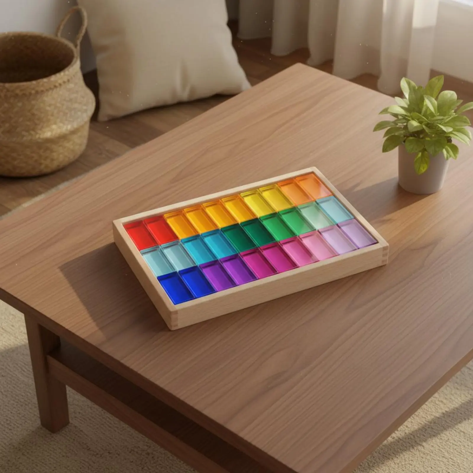 

30 Pieces Rainbow Acrylic Blocks Educational Rainbow Crystal Blocks Colored Building Crystals Tactile Sleek Edges for Children