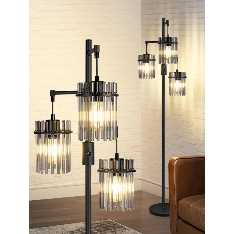 modern industrial lampadas de piso para sala dimmable glass tree standing lampadas altas com elegante cabeca de gaiola teardrop 01