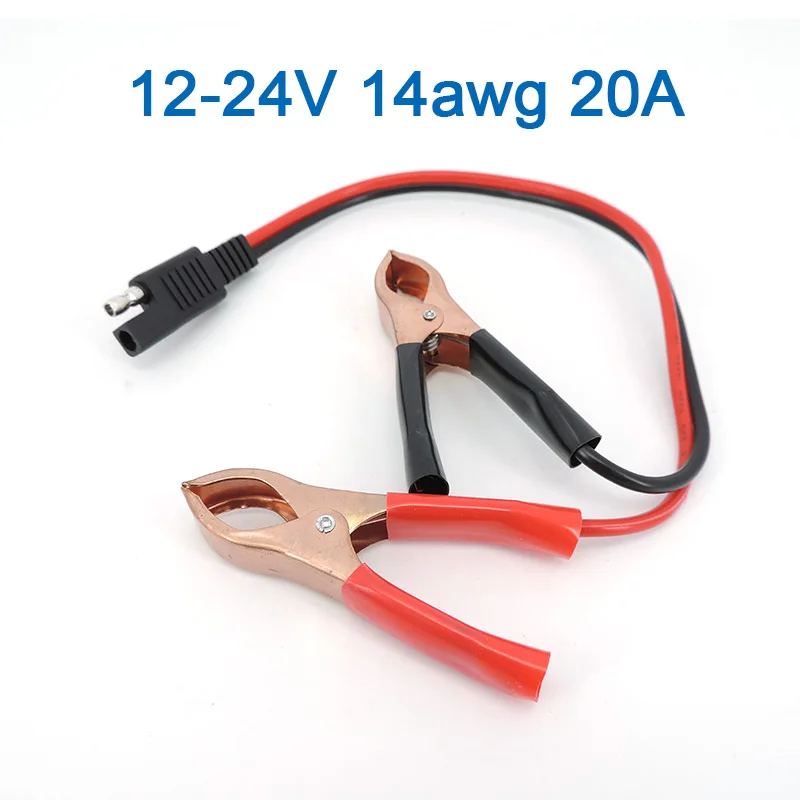 14AWG 36CM 2Pin SAE Quick Disconnect Plug to Battery Alligator Clips Cable Clamps Connectors Cord M20