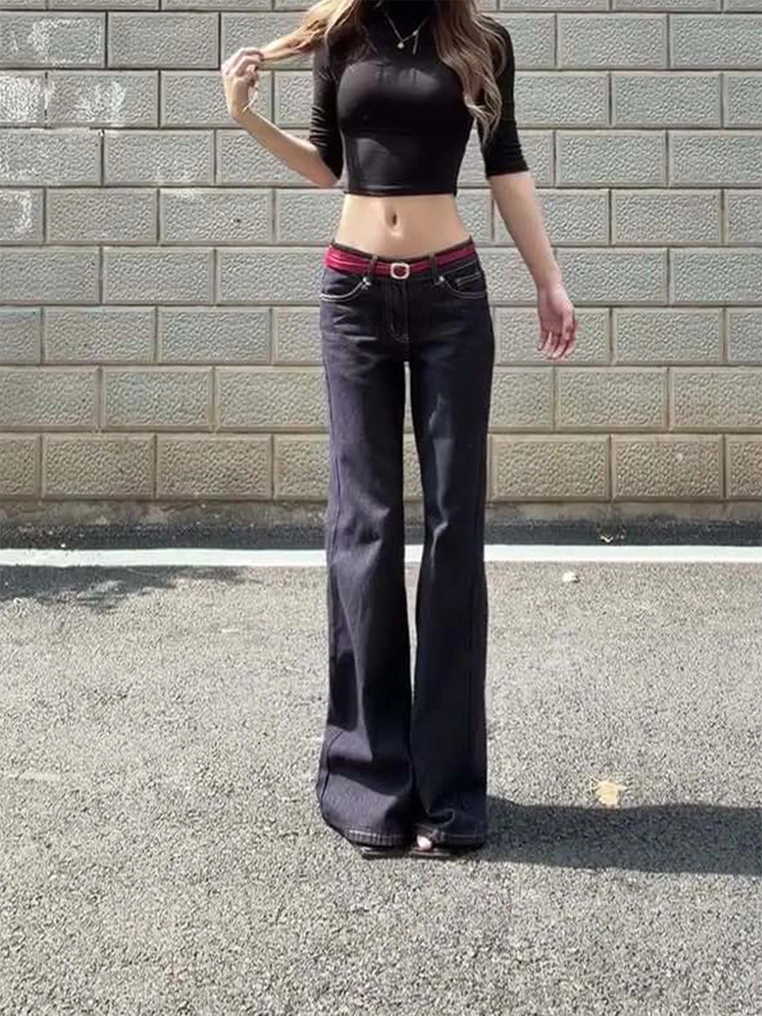 

Summer 2026 Women's Original Denim Color Slim Fit Flared Jeans Low Waist Wide Leg Pants Casual Straight Cut Chinese Production