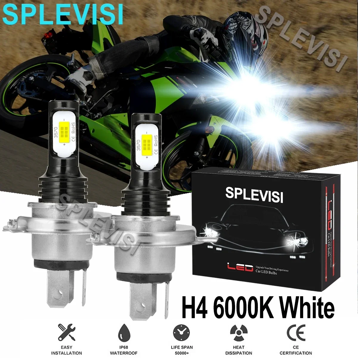 

2x 70W white led motorcycle headlight For Kawasaki KL600 1984-1986 KLX650 1993-1996 KLX650R 1993-1996 Ninja ZX6R 1995-2001