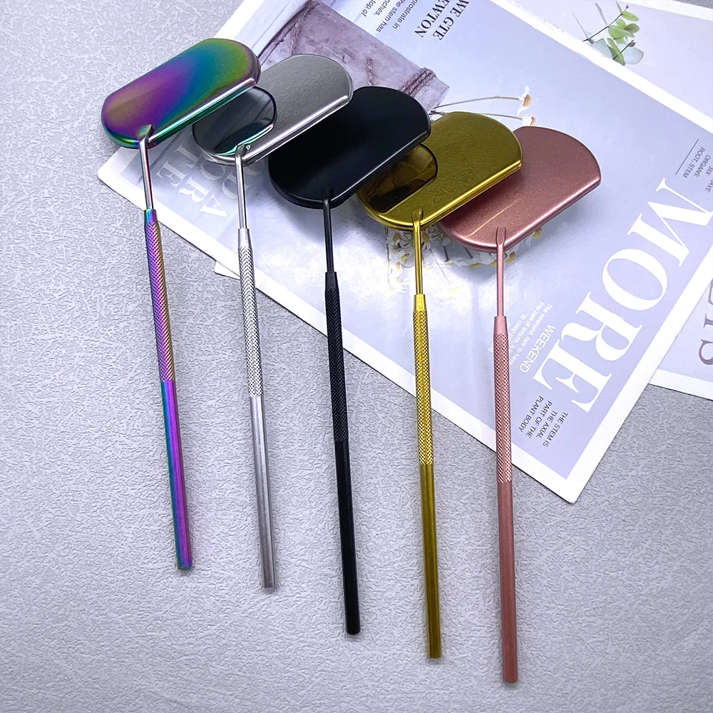 1 قطعة متعددة الألوان وهمية لاش مرآة رمش تمديد تطعيم أدوات الفولاذ المقاوم للصدأ مكبرة الجمال مقبض طويل مرآة